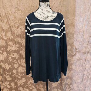 Nautica Ladies Striped Cotton Navy Sweater, Size M, Gently Used